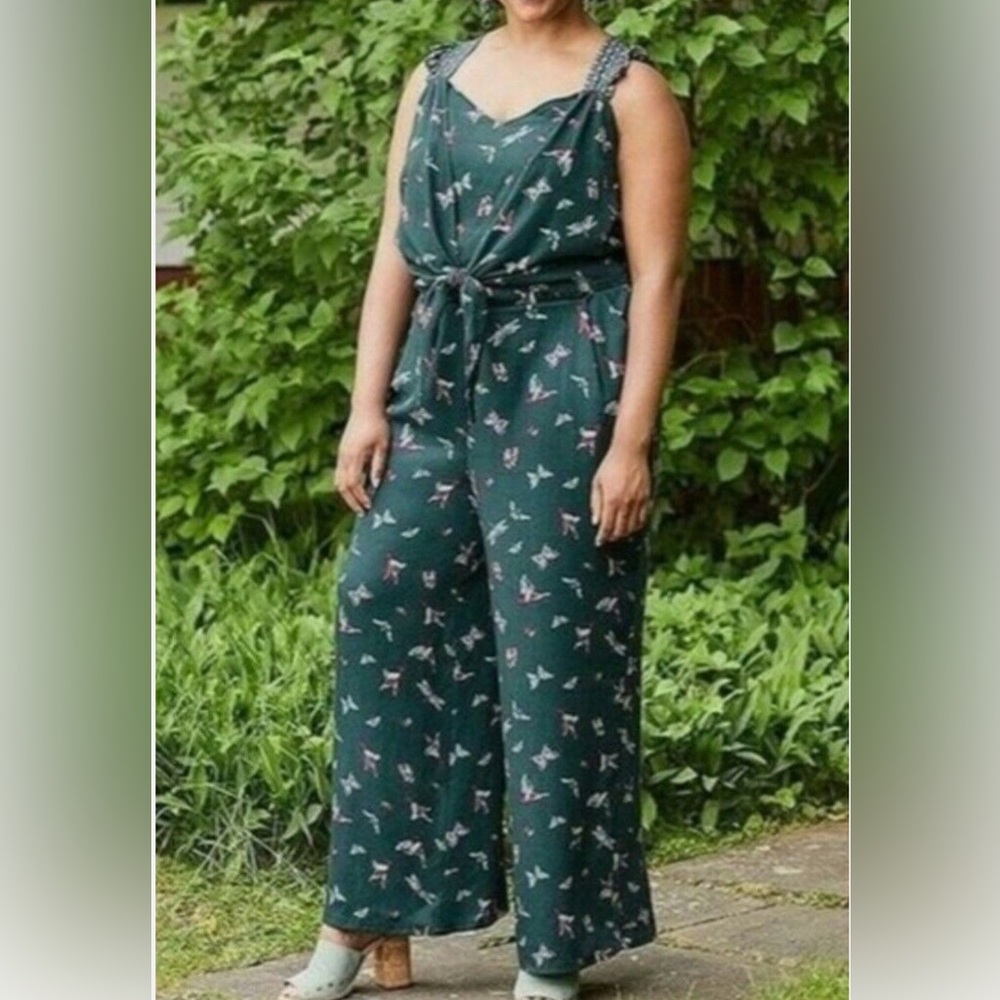 Matilda Jane Forest Green Floral Wide-Leg Tie-Waist Jumpsuit